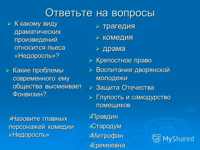 Произведение недоросль вопросы. Недоросль комедия драма трагедия. Проблемные вопросы по комедии Недоросль. К драматическим произведениям относятся. Недоросль таблица героев.