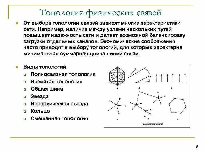 Топология сетей связи. Топология физических связей. Топология компьютерных сетей. Характеристики сети связи.