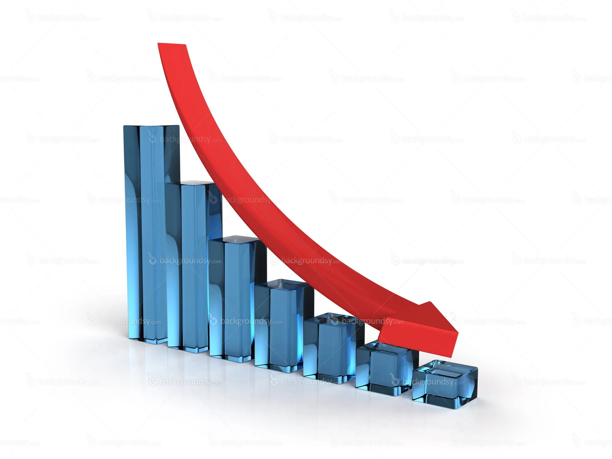 Down market. Спад промышленности. Динамика падает. Падение продаж. Стрелка уменьшение.