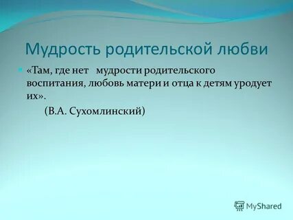 Мудрая родительская любовь это
