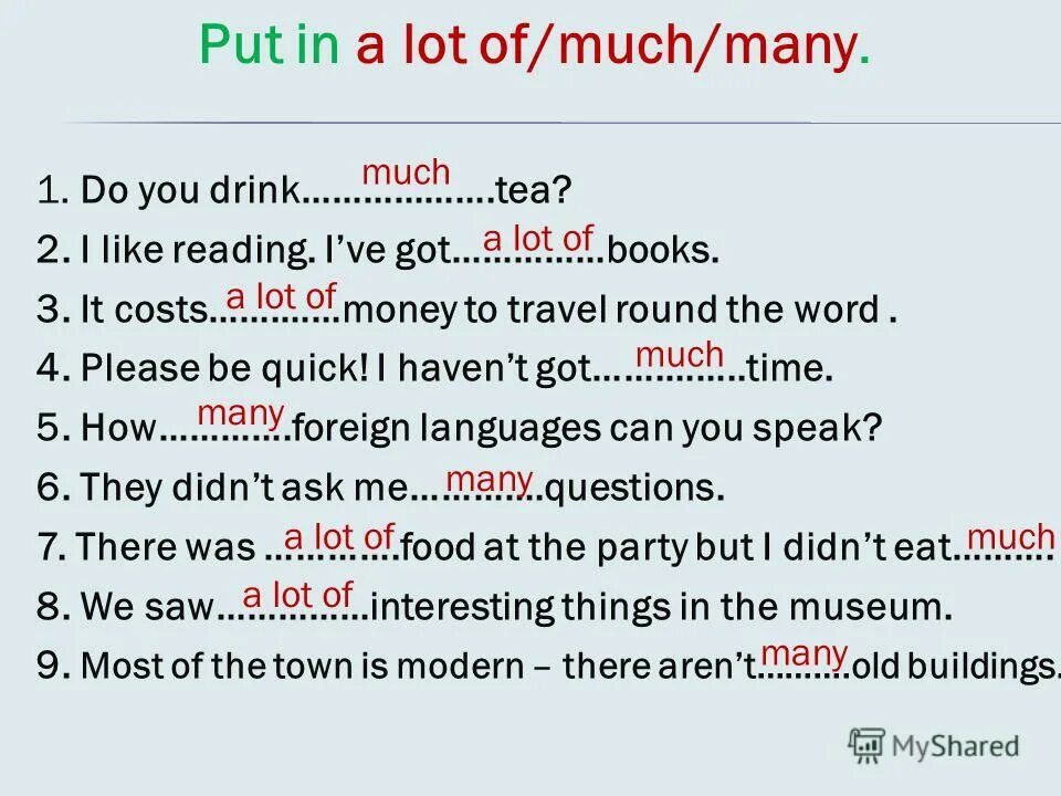 A lot of в отрицательных предложениях. предложения с many much a lot of. предложения на английском much many. Much many a lot of упражнения. Many much в вопросительном предложении.