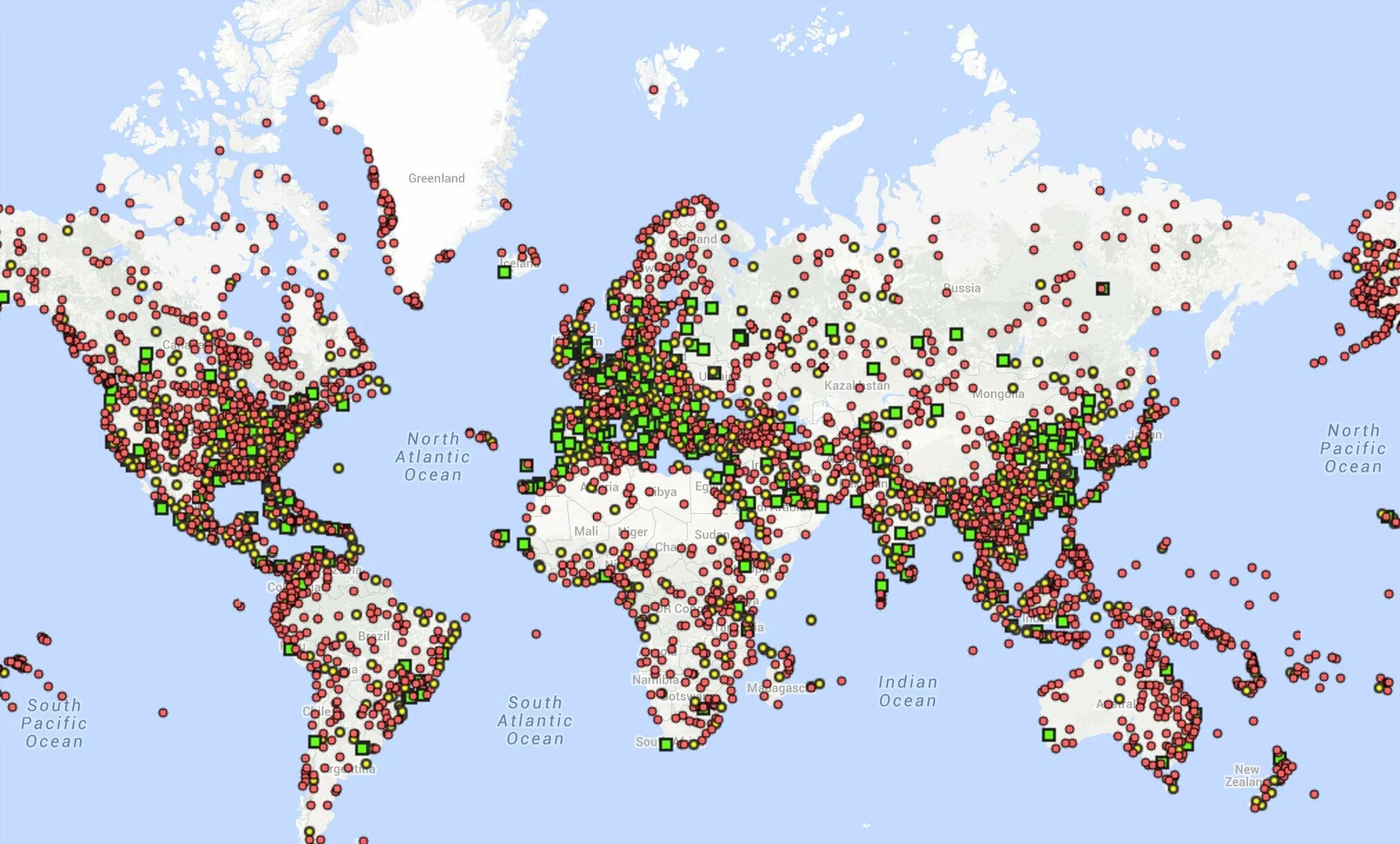 Карта работающих аэропортов