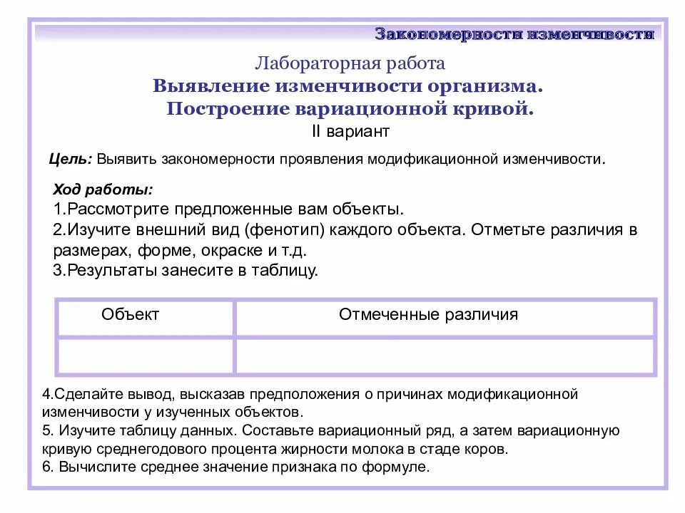 Лабораторная работа биология изменчивость