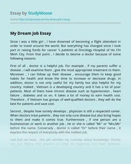 My Dream Job Free Essay Example.