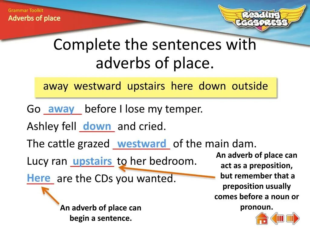 Adverb clauses examples. Adverbs of place примеры. adverbs of place правило. презентация adverbs. adverbs of place in english.