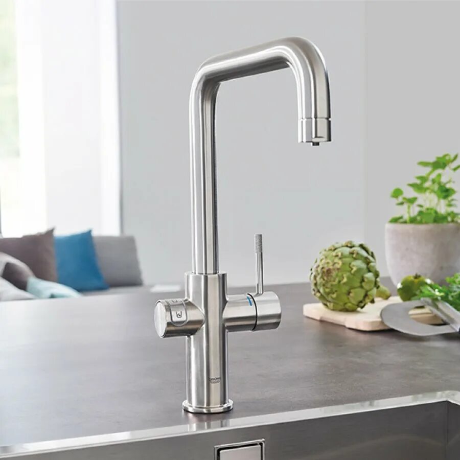 Смеситель Grohe Blue Home 31456000 с функцией фильтрации и газирования. Кран Грое Блю. Смеситель Грое для кухни с фильтром. Грое Блю смеситель с фильтром для воды. Кухонный смеситель с фильтром для питьевой воды