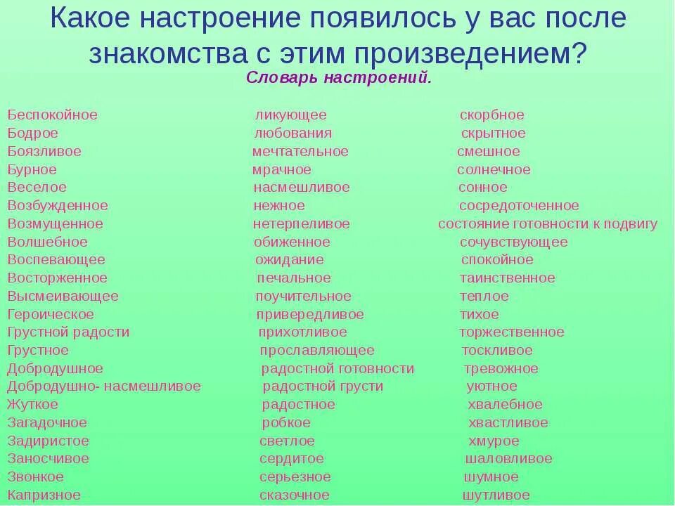 Прилагательные характеризующие хорошее. Словарь настроений. Какое бывает настроение. Настроение какое. Настроение кккоег бывает.