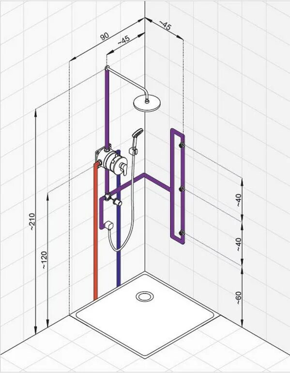 Встраиваемый смеситель для душа скрытого монтажа монтаж. Смеситель скрытого монтажа схема. Монтаж душевого смесителя схемы. Высота смесителя для душа от поддона стандарт. Высота установки душа от пола