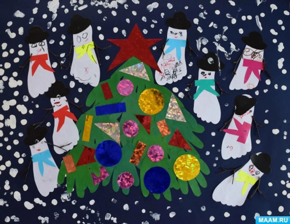 Детские работы на новогоднюю тему. Аппликация в старшей группе на тему новый год. Коллективная работа в детском саду с новым годом. Коллективная работа новый год средняя группа. Новогодняя коллективная работа.