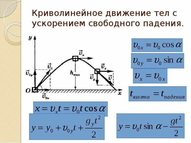 Движение тела с ускорением свободного падения формулы. Кинематика формула криволинейного. Уравнение движения с постоянным ускорением свободного падения. Кинематика криволинейного движения скорость. Скорость равномерного падения