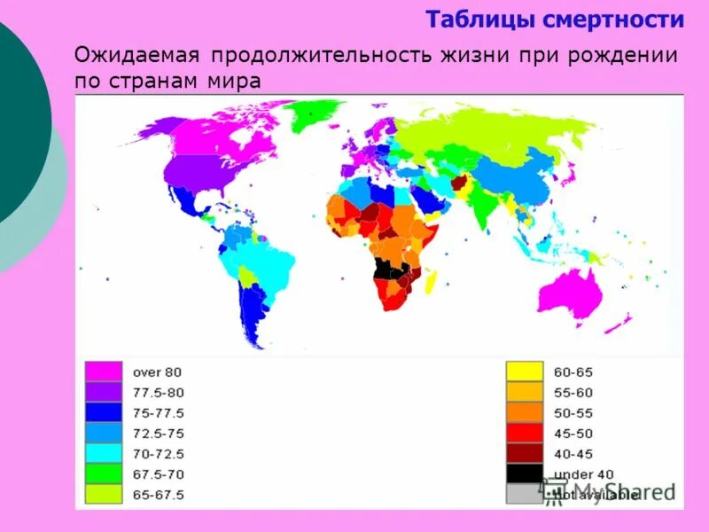 Уровень смертности по странам. Ожидаемая Продолжительность жизни при рождении. Таблицы смертности и продолжительности жизни. Карта продолжительности жизни в мире.