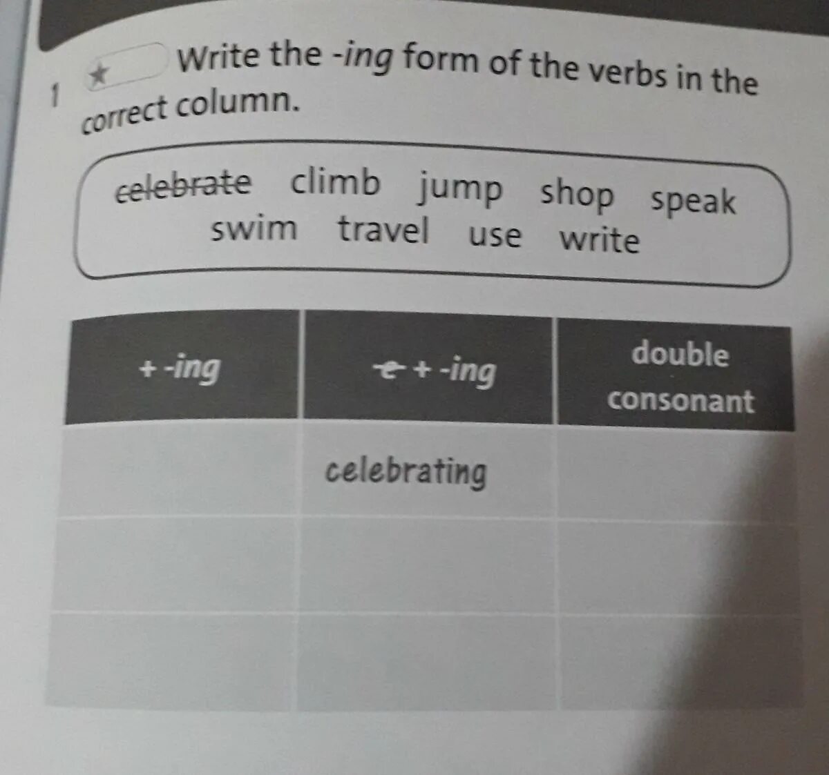 Write only the verb forms. Write the ing form of the verbs. Write ing forms. Write the verbs in the ing form. Write the -ing form of these verbs..