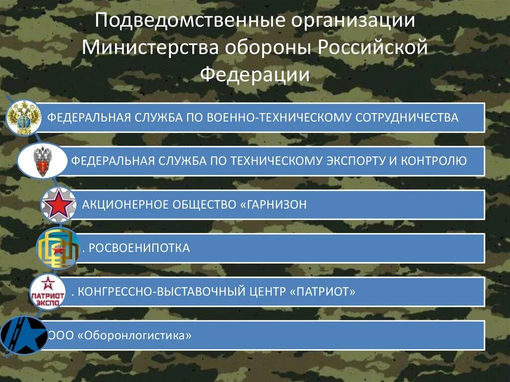 Подведомственные организации МО РФ. Учреждения Министерства обороны. Организация Министерства обороны Российской Федерации. Министерство обороны РФ презентация.