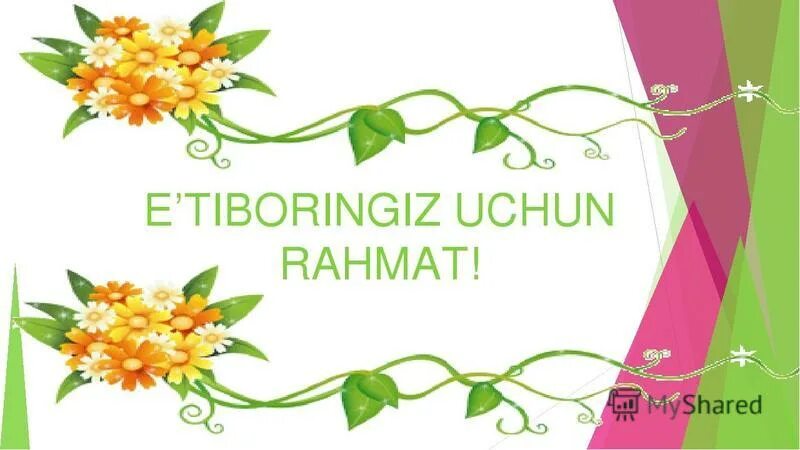 Slayd rasmlar. Etiboringiz uchun Rahmat. E'tiboringiz uchun Rahmat. Etiboringiz uchun raxmat. Эътиборингиз учун РАХМАТ.