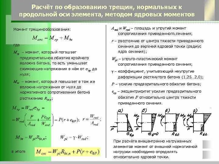 Расчет по образованию трещин нормальных к продольной оси. Расчет по образованию нормальных трещин изгибаемых элементов. Расчет по образованию трещин, нормальных к продольной оси элемента. Расчет железобетонных элементов по образованию трещин.