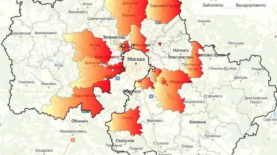 Какие города заболели. Коронавирус в Подмосковье. Карта заражения Московской области. Подмосковье карта по коронавирусу. Округе Подмосковья.