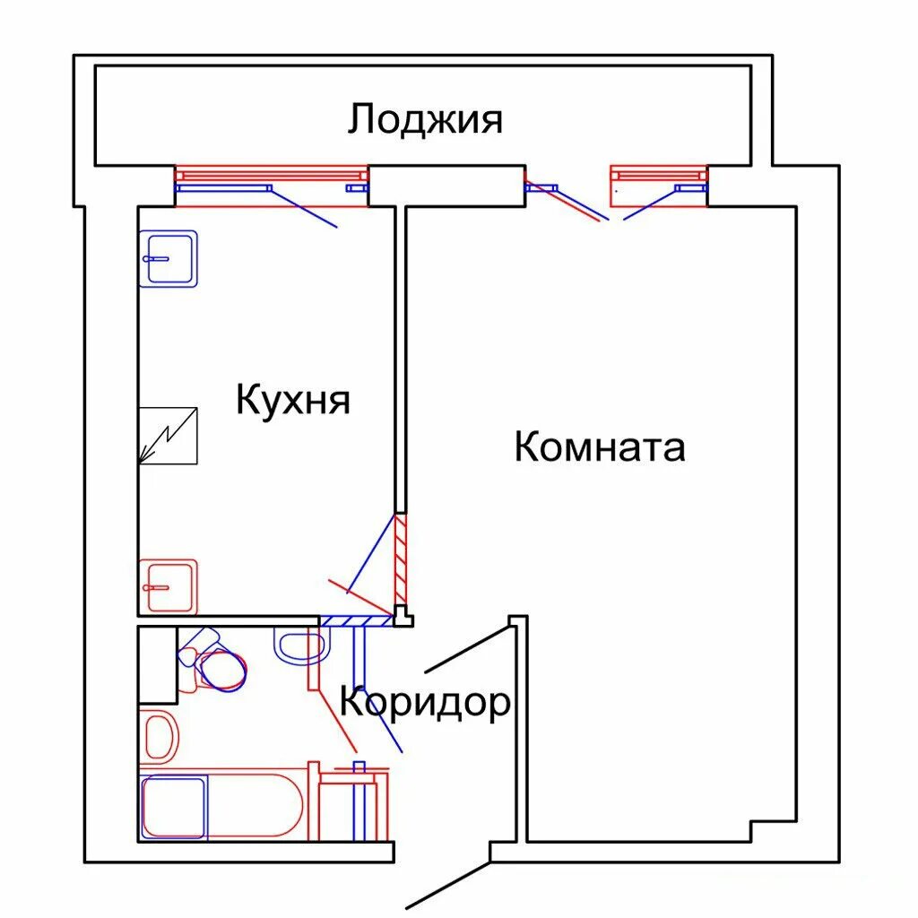 Схема однокомнатной квартиры. Схема квартиры 1 комнатной. Планировка однокомнатной квартиры схема. II-68 перепланировка однушки.