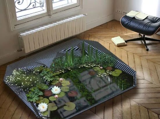 Пруд в комнате. Прудик в квартире. декоративный водоём в квартире. декоративный пруд в квартире. мини пруд в квартире.