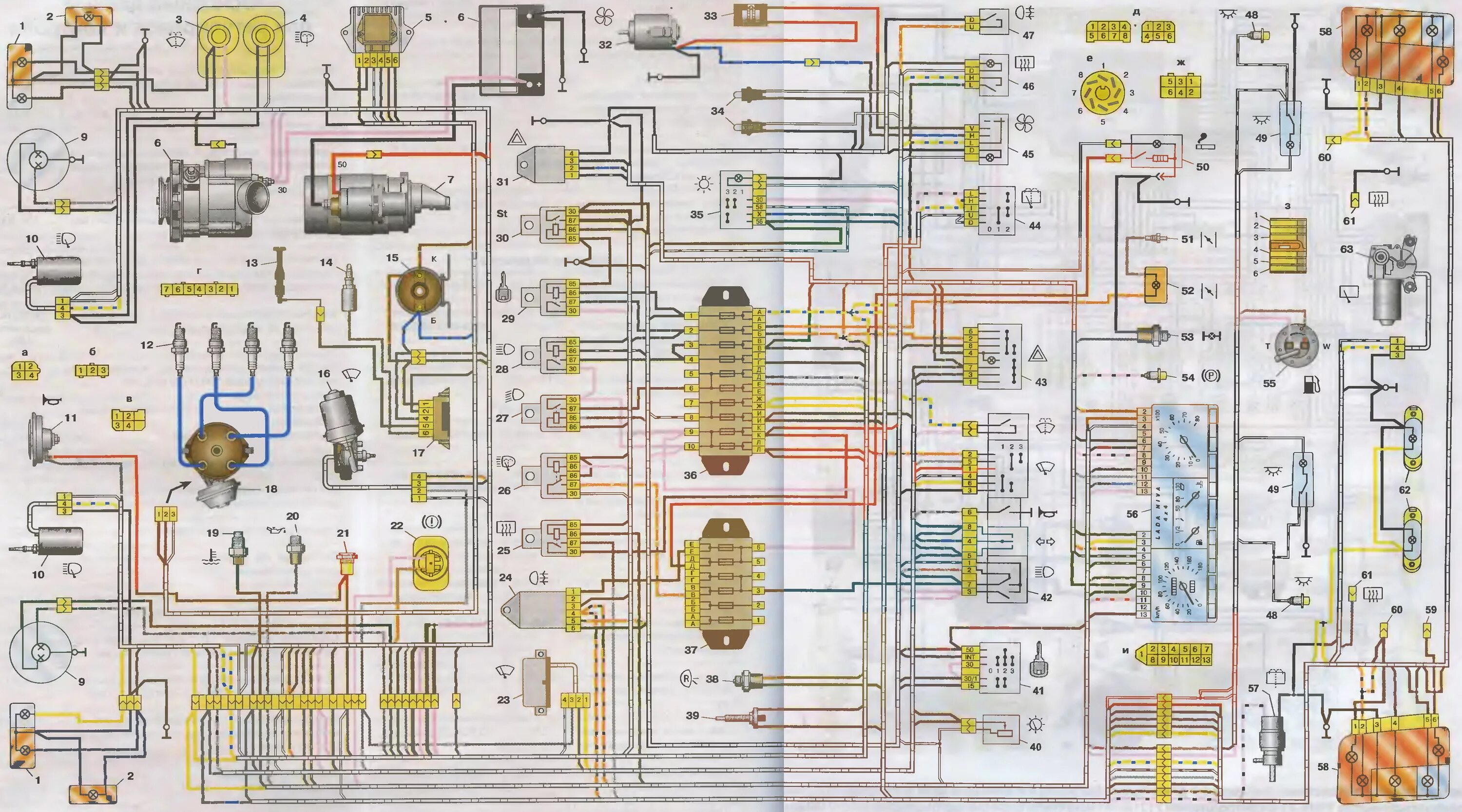 ВАЗ 21213 Нива схема электрооборудования инжектор. Электрическая схема Нива 21214. Электросхема Нива 21213. Нива 21214 схема электрооборудования.