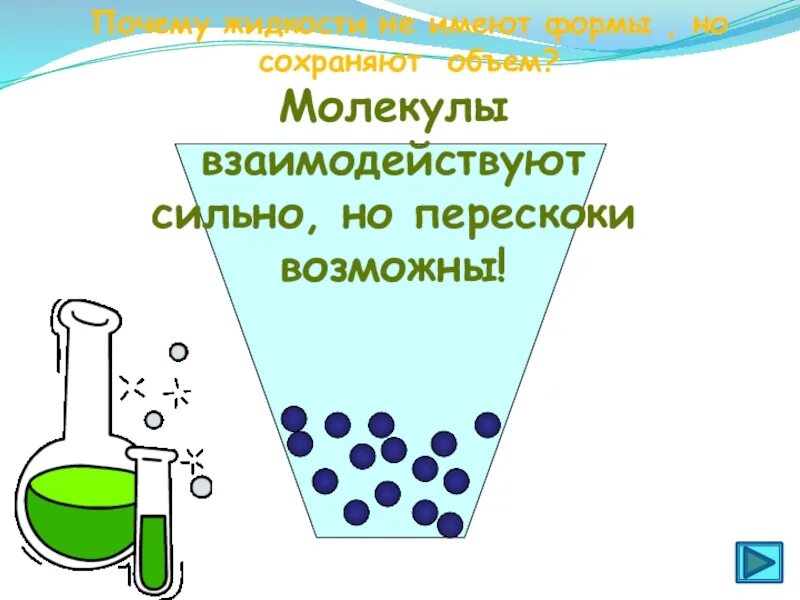 В жидкостях молекулы взаимодействуют
