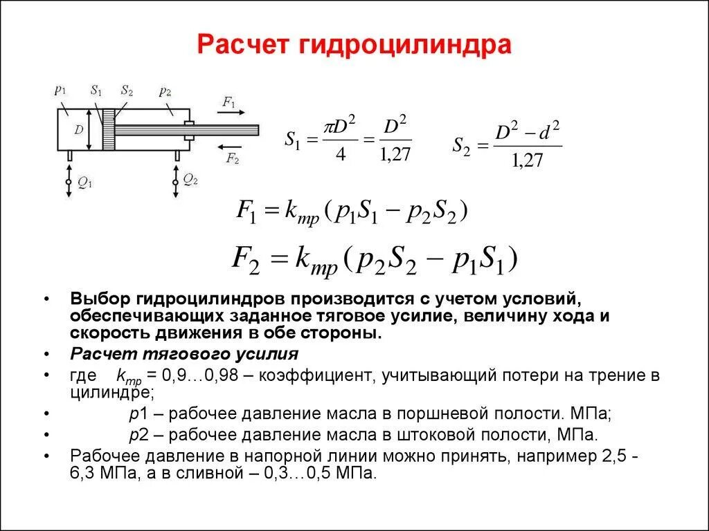 Мощность поршня. Усилие на поршне гидроцилиндра формула. Подсчёт усилия на штоке гидроцилиндра. Скорость прямого хода штока гидроцилиндра. Диаметр поршня гидроцилиндра формула.