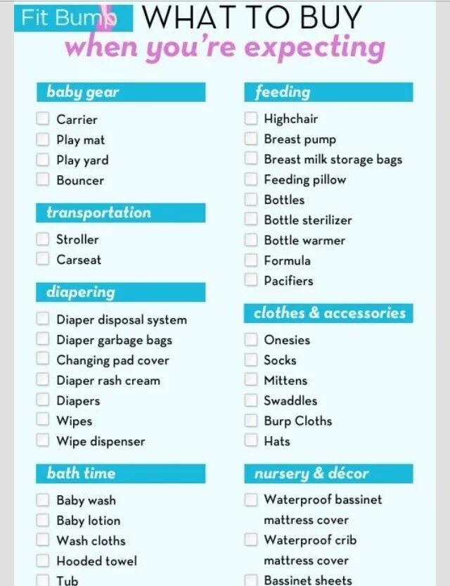 Do when you buy. What to buy. mother  checklist. newborns cooling checklist. list thing for babies.