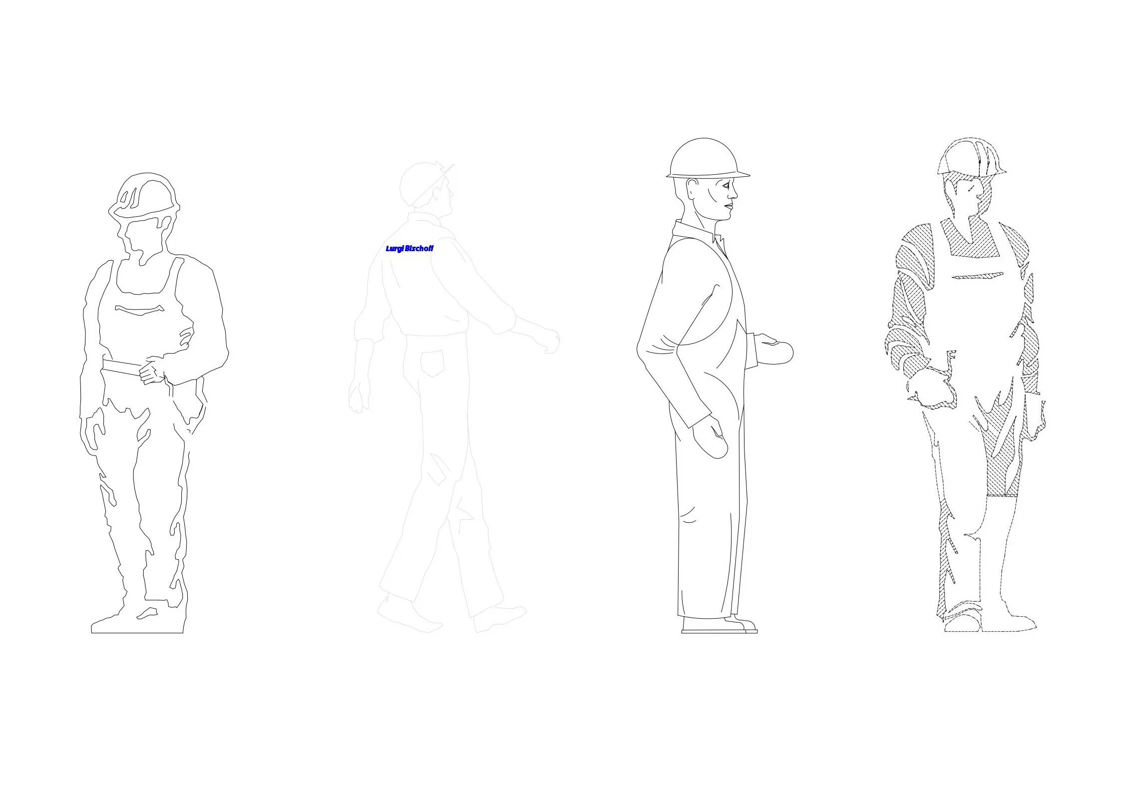 Изображение людей на чертежах Workers in hard hats DWG, free CAD Blocks download