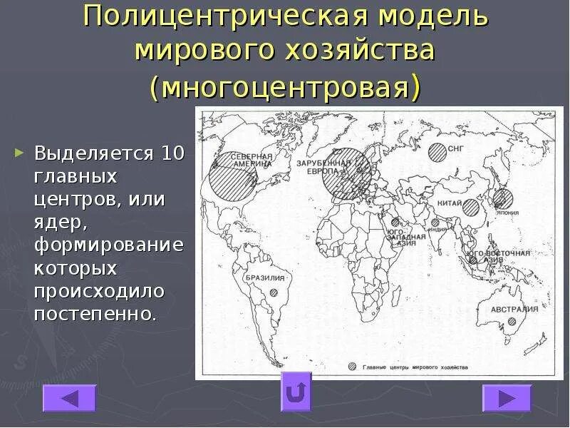 Основные центры мирового хозяйства. Модели мирового хозяйства. Полицентричная модель мирового хозяйства. Десять главных центров мирового хозяйства.