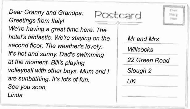 Dear greetings from. Writing a Postcard. Writing a Postcard 5 класс. Образец открытки на английском языке. Writing a Postcard 7 класс.