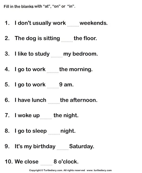 Complete the sentences with the appropriate preposition