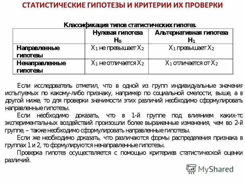 Метод статистических гипотез. Метод статистических гипотез
