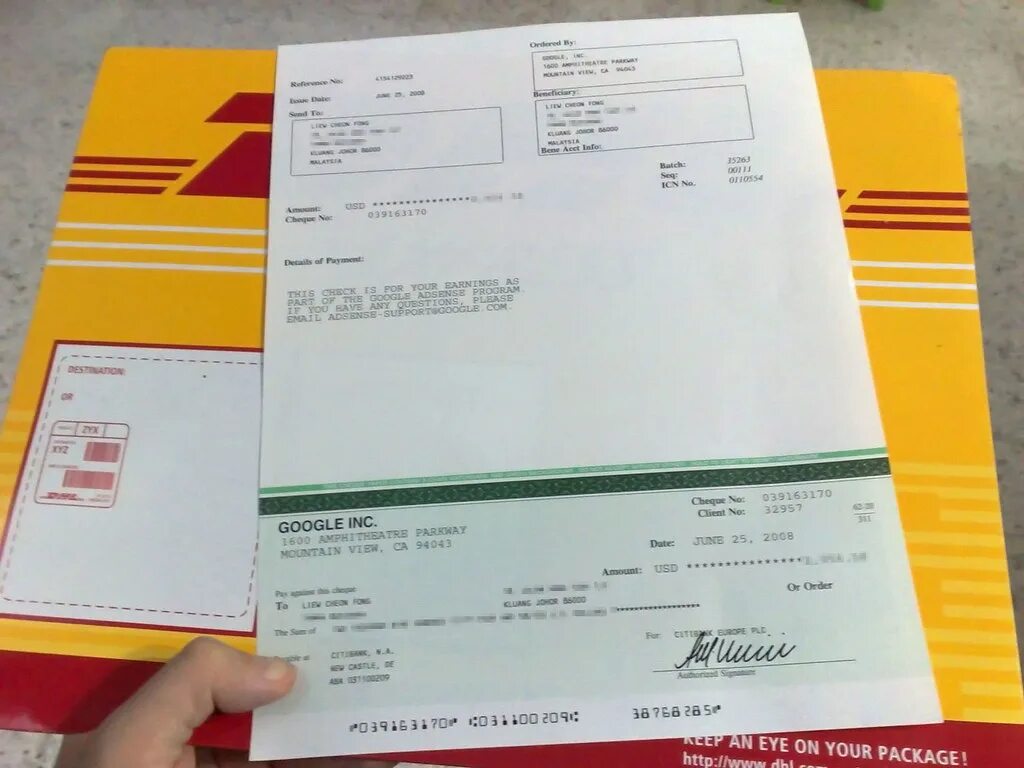 Чек DHL. Накладная DHL. Чек Google adsense. Квитанция ДЧЛ.