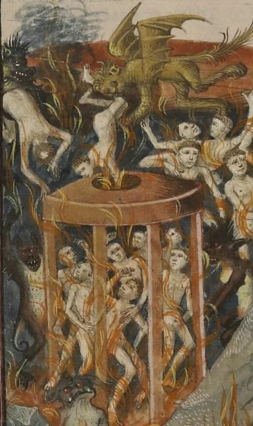 Огненная пыточная для грешников 6. Фреска Джованни да Модена ад. Джованни да Модена ад 1410 картина. Дьявол в средневековой живописи. Картины с изображением ада.