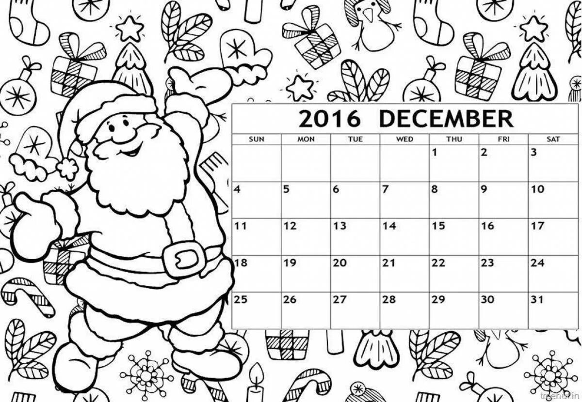 Календарь для разукрашивания. Календарь декабрь раскраска. Раскраска новогодний календарь декабрь. Календарь нового года для детей.