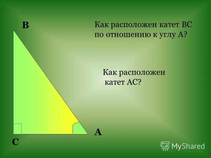 Даны катет. Меньший катет. как найти больший катет. отношение угла к катету. два катета прямоугольника.