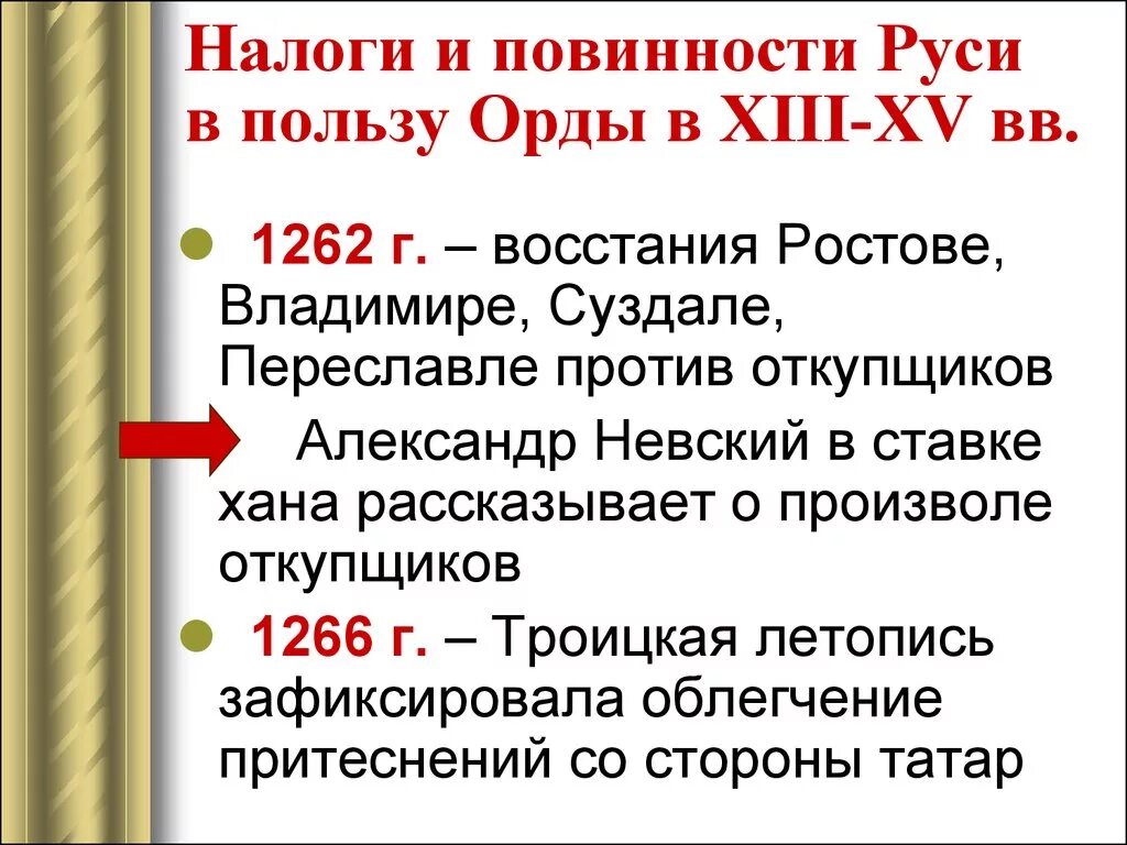 Выход орды. 1262 Восстание в Суздале. Восстание 1262. Налоги золотой орды. Повинности русских земель в пользу орды?.