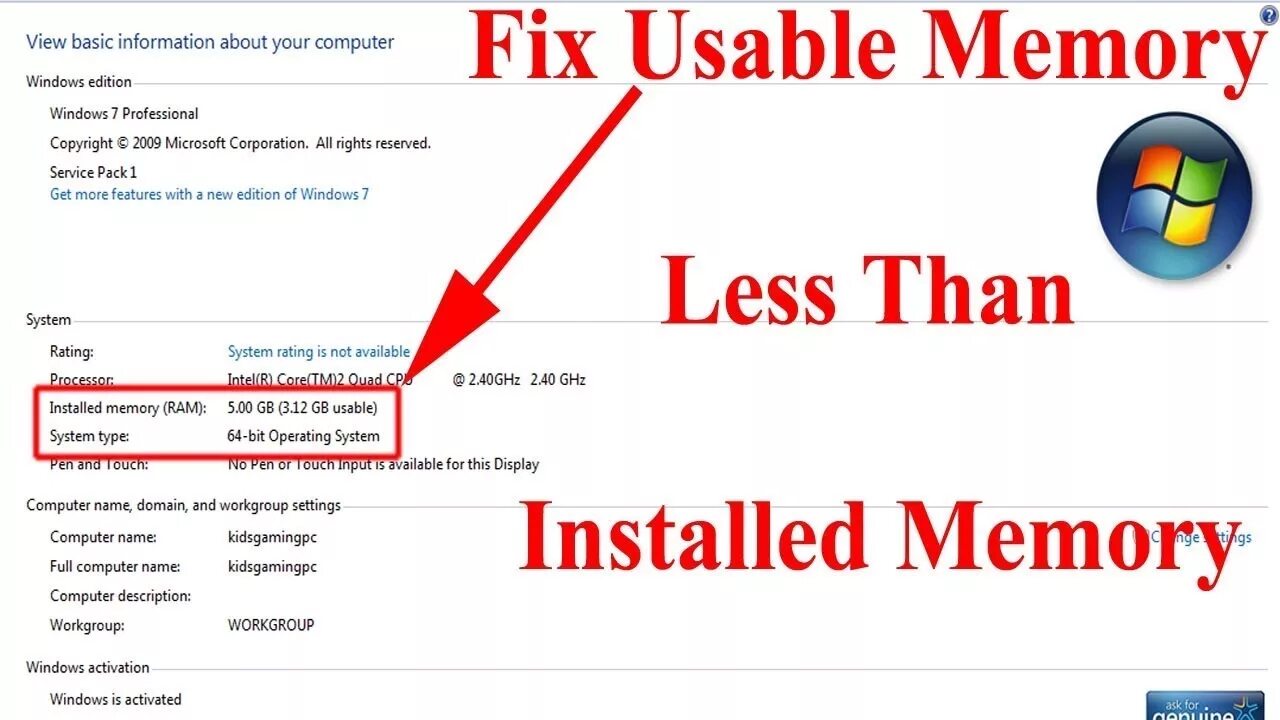Installed memory. System memory installed size 4096 usable size 4079. то_memory install. installed memory перевод.