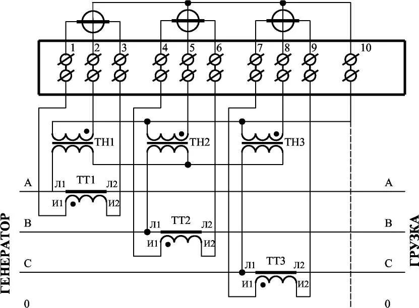 Схема подключения счетчик сэт-4тм.03м.1. Схема включения счетчика через трансформаторы напряжения. Схема включения счетчика в трехфазную сеть через трансформатор тока. Схема подключения трансформатора напряжения 10 кв.