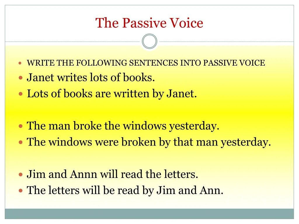 Write these sentences in the passive voice. Rewrite the sentences in the Passive Voice. Into Passive Voice. Rewrite the sentences into Passive Voice. Passive Voice sentences.