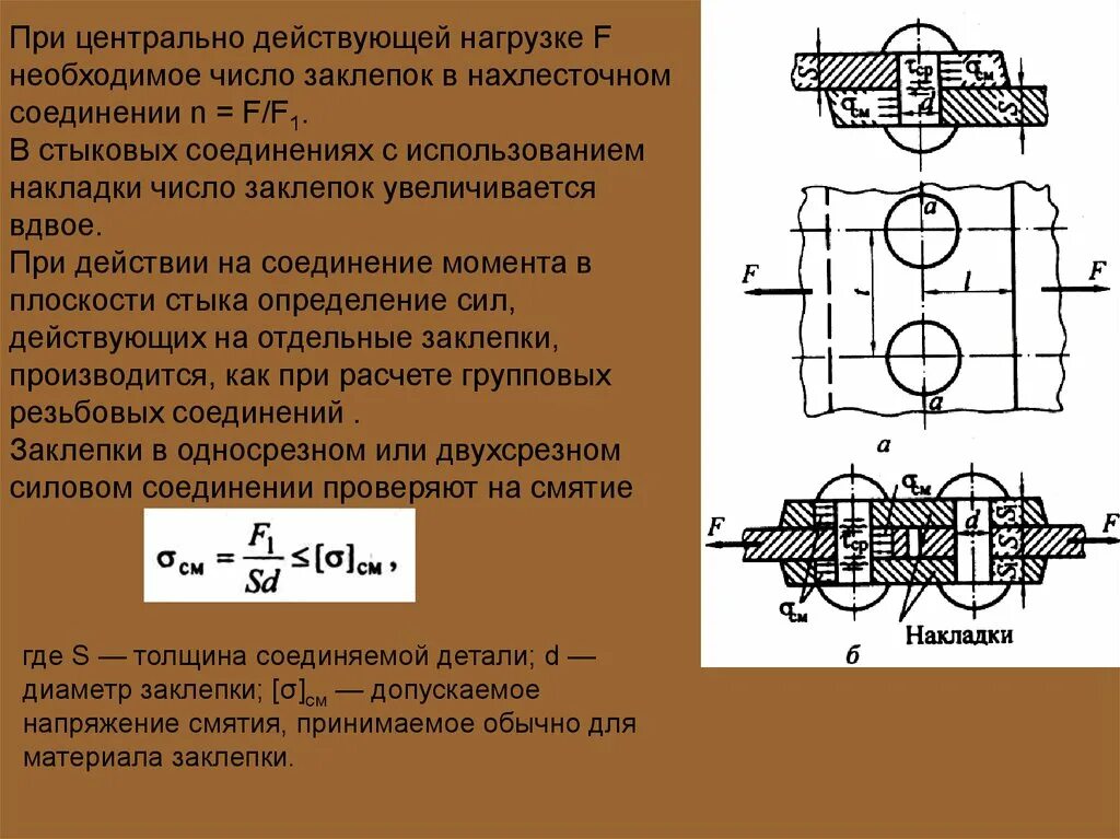 Допускаемое напряжение заклепки. Двухсрезное заклепочное соединение. Односрезное заклепочное соединение.