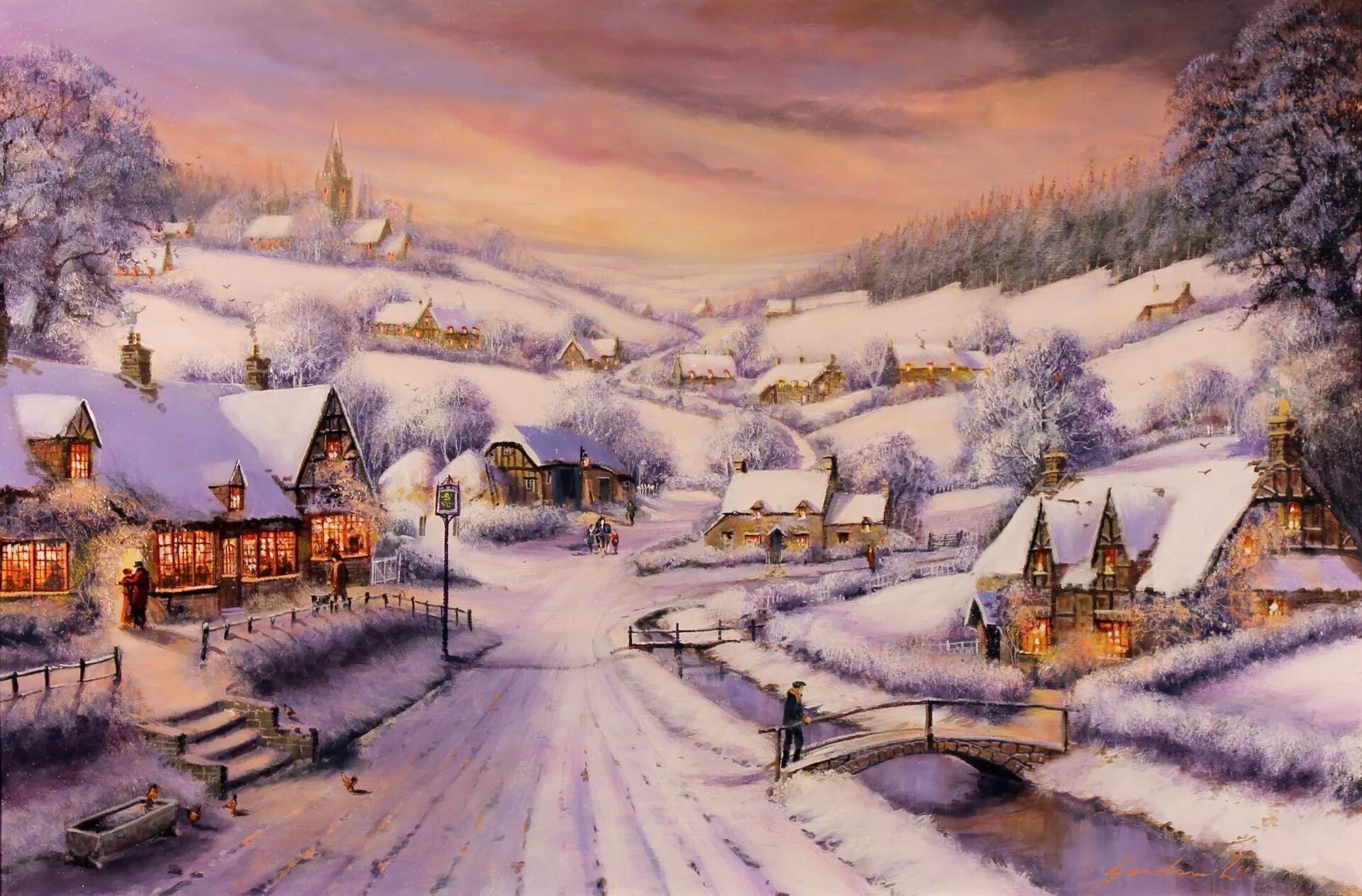 Деревенская сказка. Зимняя деревня. Зимний пейзаж. Деревня зимой. Новогодний пейзаж.