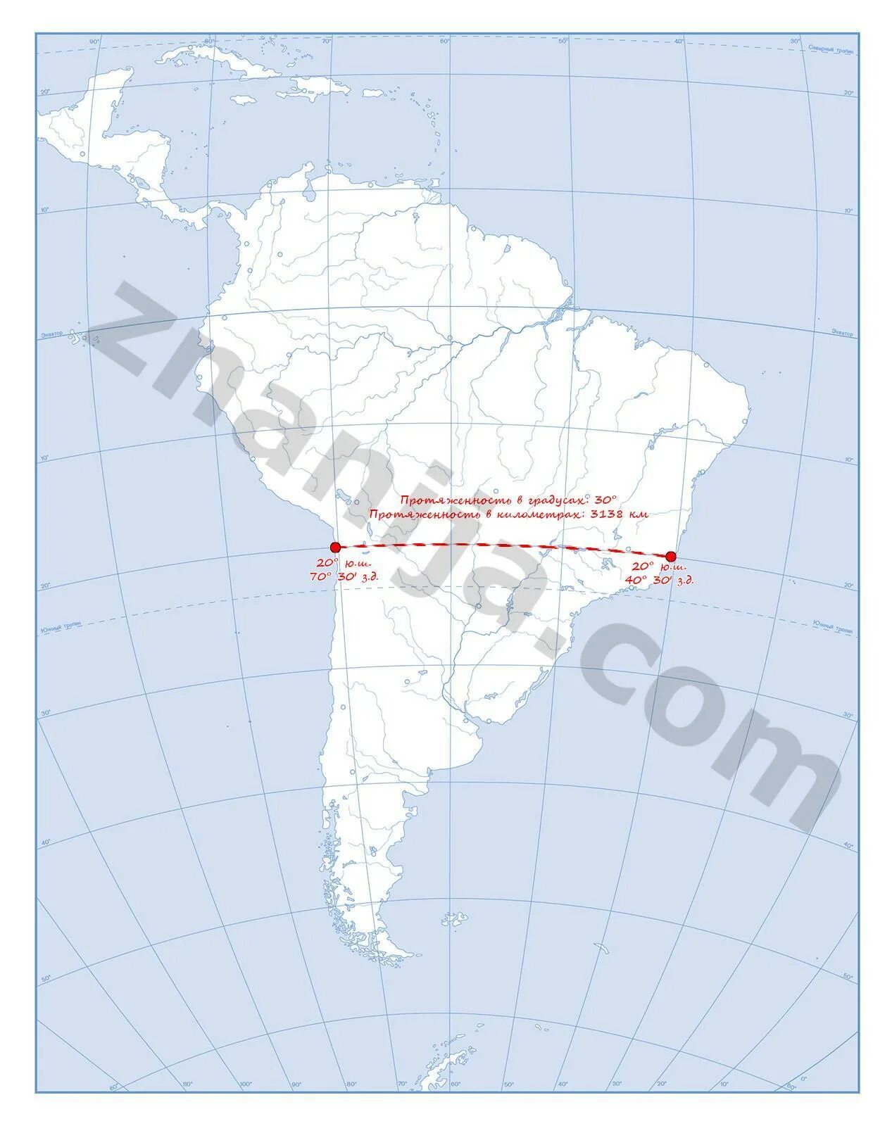 Градусная сетка южной америки. Протяженность Южной Америки по параллели 20 ю.ш. Протяженность Южной Америки в градусах. Южная Америка градусы. Прятеность Южной Америки в градусах.