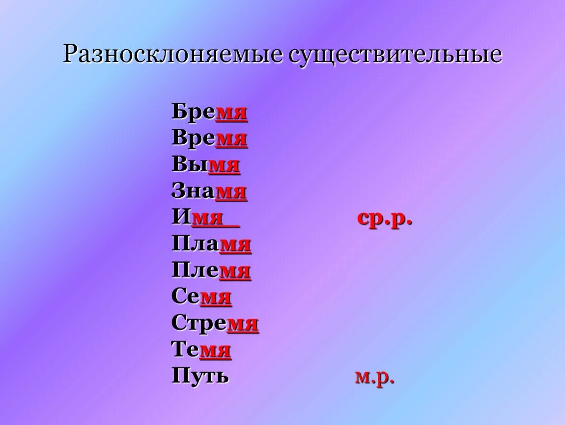 Слова разносклоняемых существительных. Разнослолоняемые существительные. Разносклоняемве существитещ. Разносклоняемые существительные. Разгно склоняемые существительные.