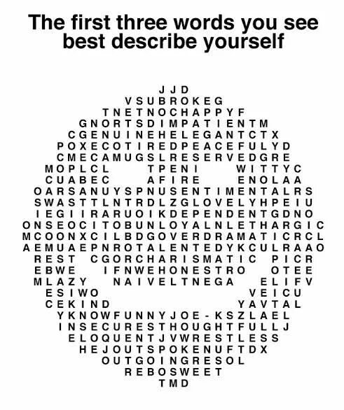 Did you see first. The first three Words you see. Tree Word. The three Words you see describe you in 2022. Words that might describe you.