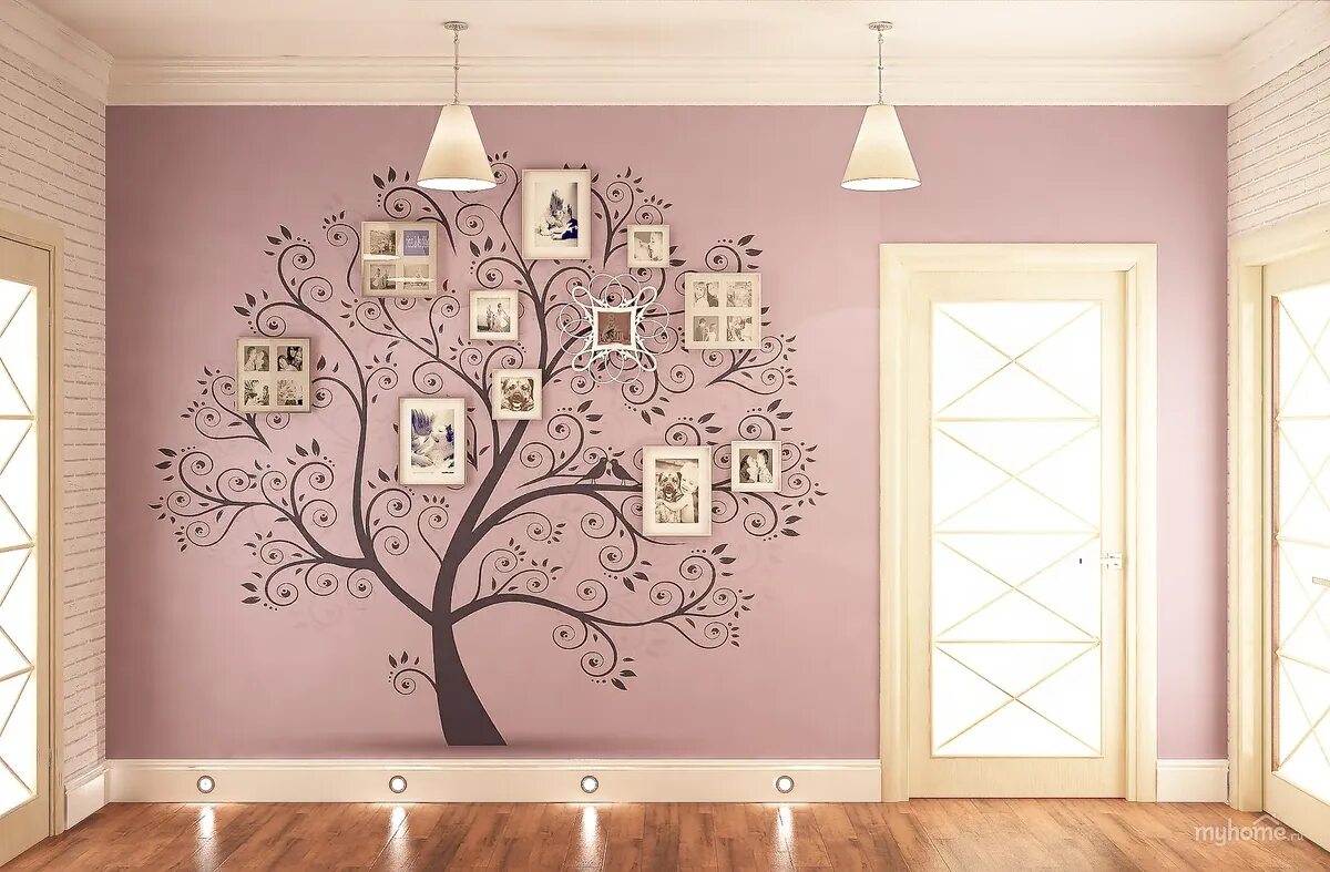 Можно оформить в ближайшем. Дерево на стене. Нарисованное дерево на стене в интерьере. Украшения для стены. Декор стен деревом.