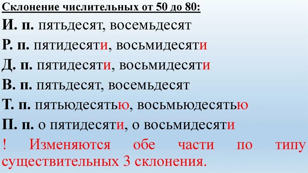 Склонение числительных пятьдесят. Склонение числительного пятьдесят. Имя числительное склонение. Склонение числительных от 50 до 80. Как правильно пятьдесят или пятдесят