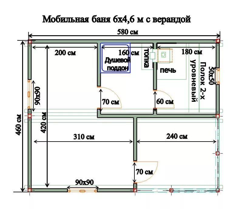 Чертеж каркасной бани