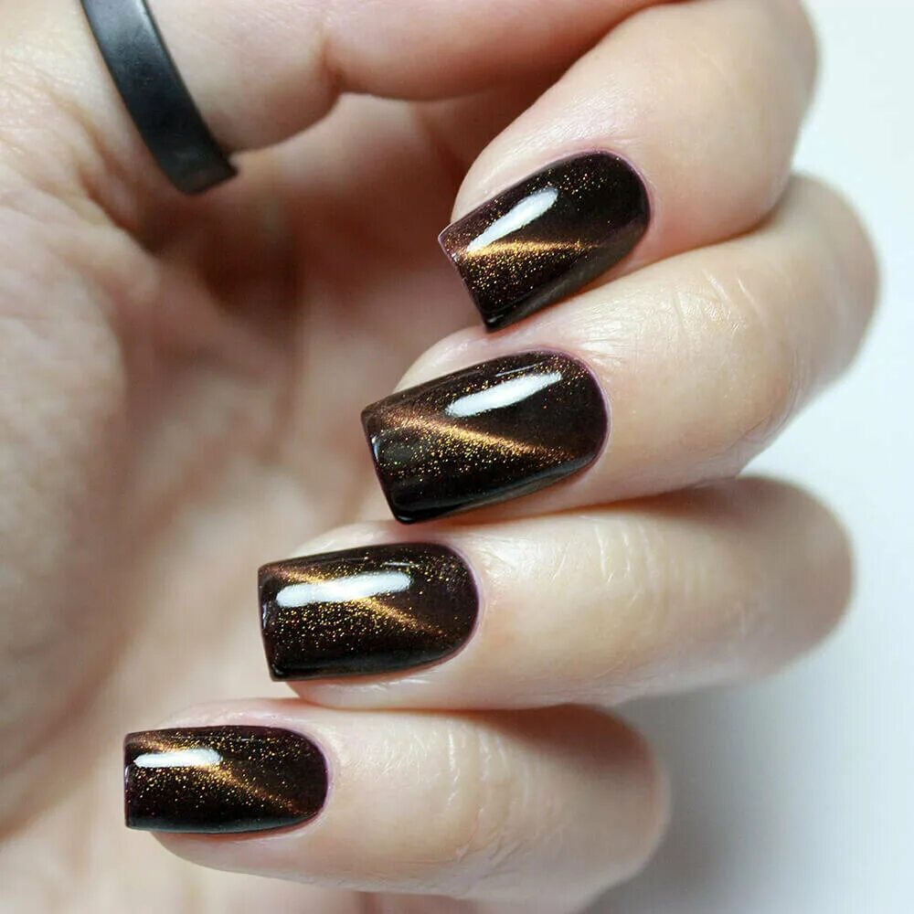 Шеллак кошкин глаз. Ногти с золотом. Маникюр кошачий глаз черный с золотом. Маникюр тигровый глаз. Шилак кошачий глаз чёрный.