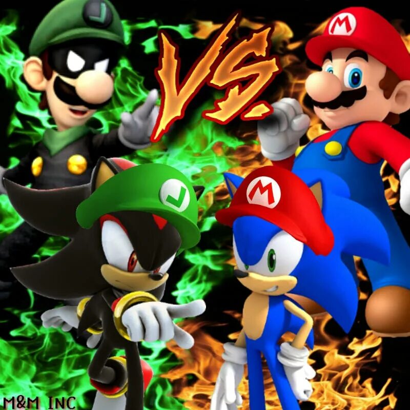 Марио vs Луиджи. Марио с Луиджи и Соник. Tails vs Luigi. Шедоу vs Луиджи.