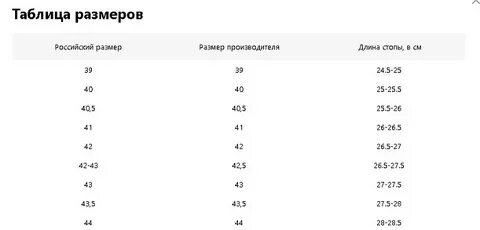 Joma размерная сетка